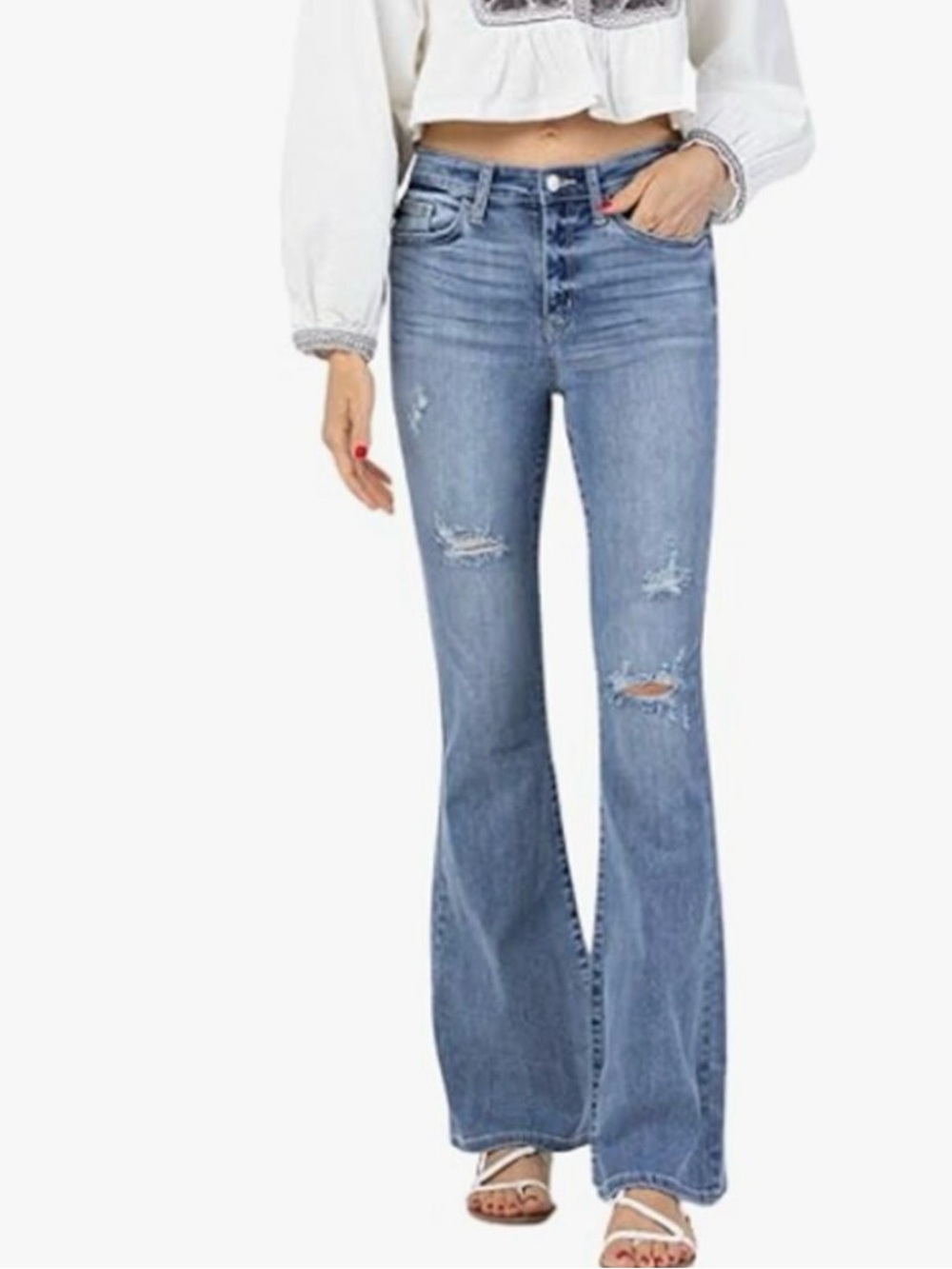 Judy Blue Los Angeles Distressed Flare Denim Jeans Comfy Size 9/29